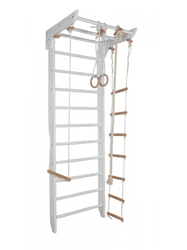 Fehér bordásfal kiegészítőkkel – Sokoldalú otthoni edzőközpont gyerekeknek és felnőtteknek Fehér bordásfal kiegészítőkkel – Sokoldalú otthoni edzőközpont gyerekeknek és felnőtteknek